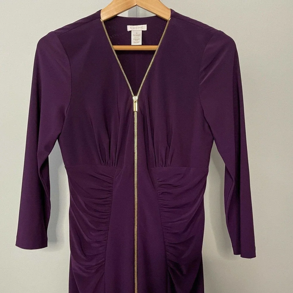 Cache Stretch Ruche Gold Zipper Dress - Picture 2 of 9